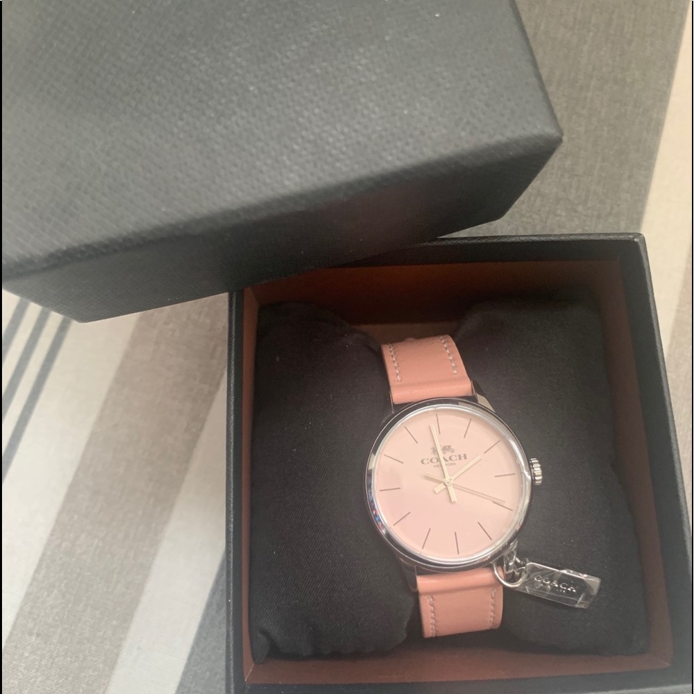 Pink Coach Leather Strap Watch